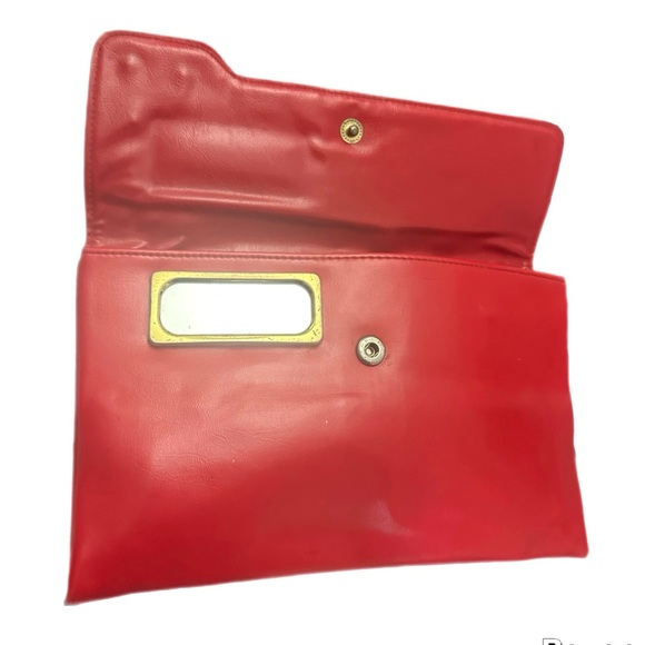 VTG 70s 80s Red Leather Convertible Clutch Shoulder Bag • Mirror • Deco Revival - Picture 6 of 16